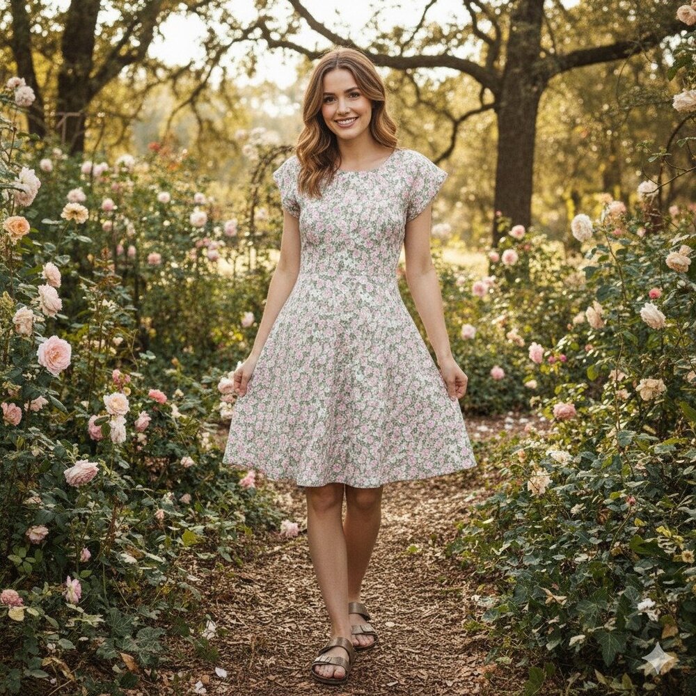 Vintage Jody California Floral Maxi Dress Made in USA Cottagecore Tie Back S/M‎